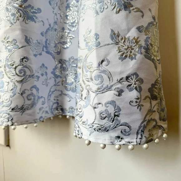 New Free People Pearl Embellished Jacquard Floral Mini Dress White Blue - Picture 14 of 17